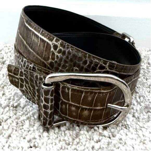 CARLISLE brown silver genuine leather embossed western boho indie belt - Picture 1 of 7